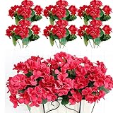 Htmeing 6PCS Artificial Geranium Bush Decorative Silk Flower Artificial Plant for Outdoors or Indoor