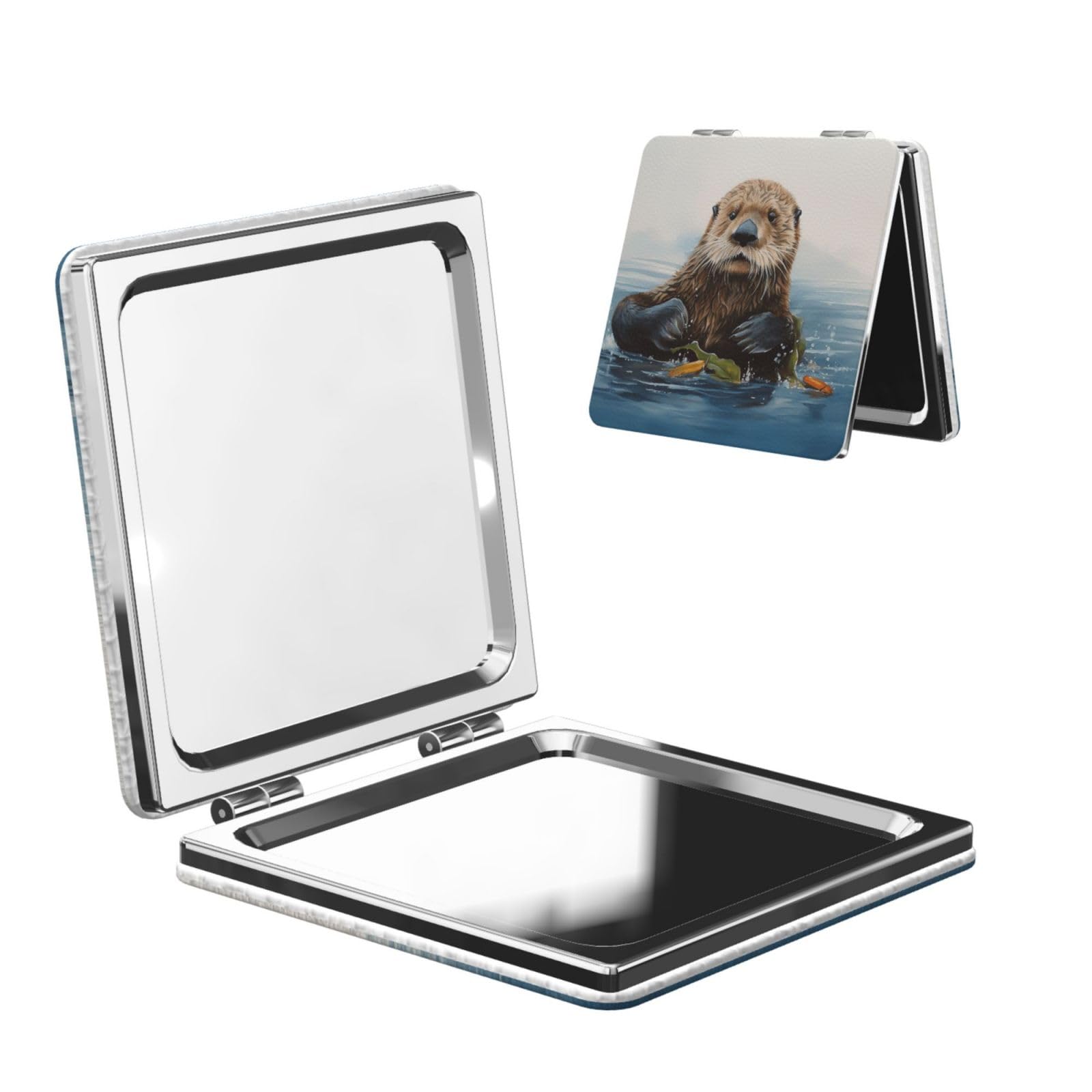 DWVTSLH Sea Otter Compact Mirror for Purse, Double-Sided 2X/1X Magnifying Mirror for Women Men, Travel Makeup Mirror for Handbag, Handheld Vanity Mirror for Gift