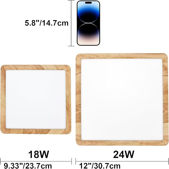 LVL LED Panel Light, 18W Wood Grain Flat Small Square Nordic Flush Led Ceiling Light for Kitchen Bedroom Living Room Bathroom Lights (18W) [Energy Class F]