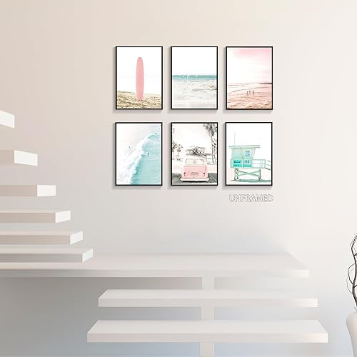 Vista 4 de mifyuibytr Juego de 6 lienzos artísticos de pared en lienzo de playa, 12 x 16 pulgadas, pósteres costeros tropicales de verano oceánico, impresiones