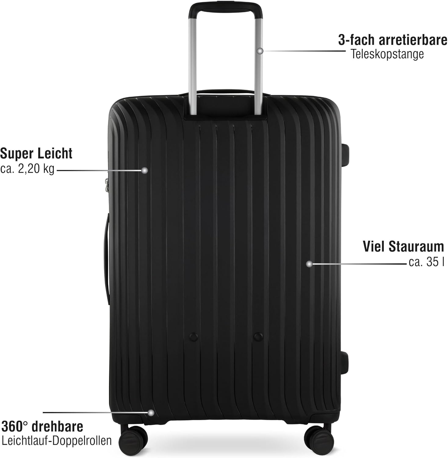bugatti Hera 4 Wheel Hard Suitcase (S,M,L) Ultra Light Travel Suitcase, Black, S, Stylish