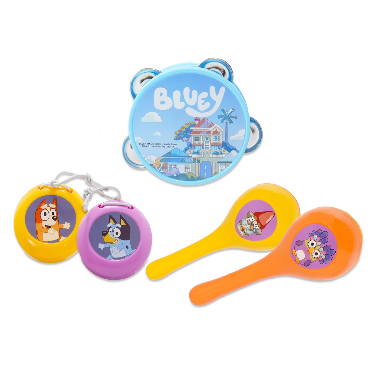 Lexibook Set Musical Bluey - 7 Instruments En 1, Tambour Avec Baguettes, Harmonica, Flûte, Trompette, Maracas, Castagnette, Tambourin