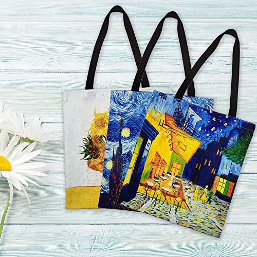 FunisFun-3-Pack-Canvas-Tote-Bag-Reusable-Grocery-Shopping-Tote-Bag-Large-Women-Shoulder-Bag-Handbag-3-Designs-13-X-14-Inch
