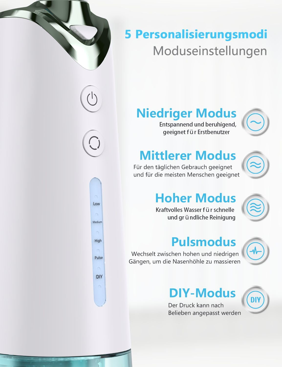 Nasales Bewässerungssystem, kabellose Nasenspülmaschine zur Linderung von Sinusbeschwerden und Nasenpflege, elektrische Neti-Kanne mit 6 Tipps und 40 Salzpäckchen