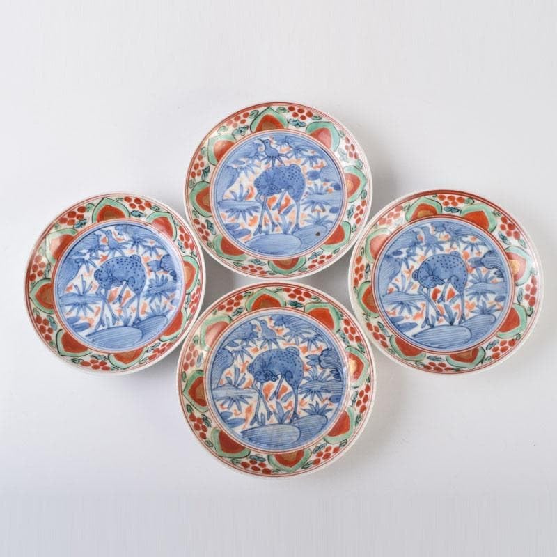 中国 赤絵 花鳥神獣文 小皿 四客 中国 赤絵 花鳥神獣文 小皿