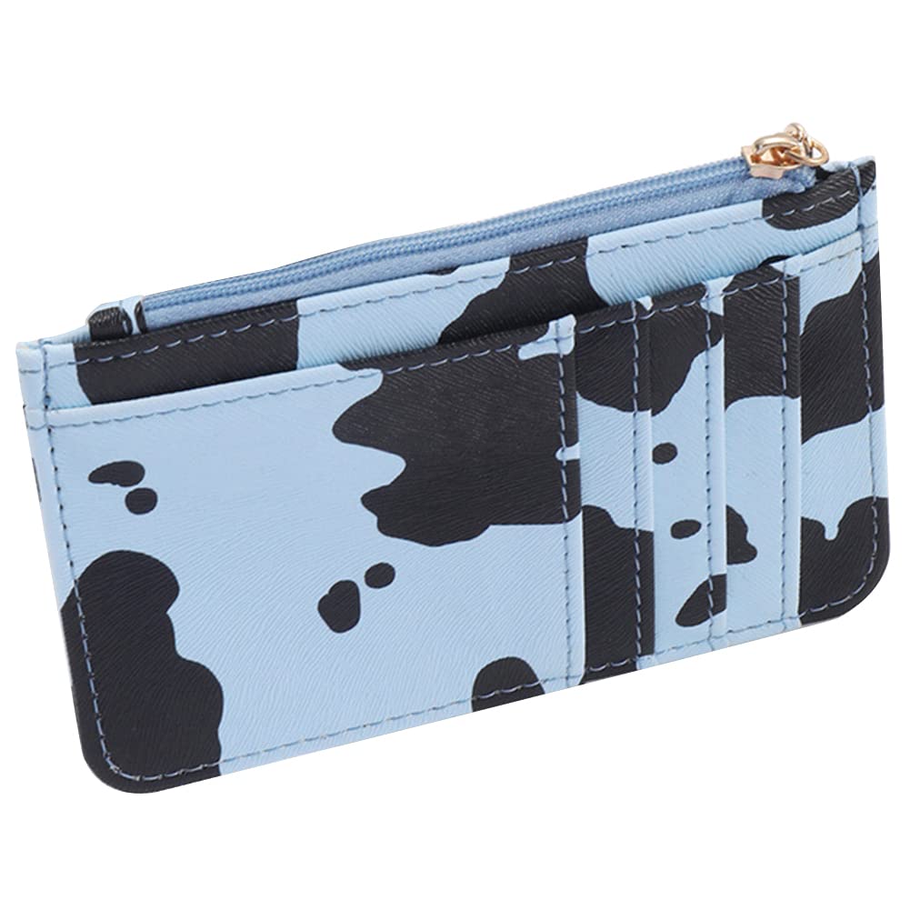 QeenRTUUPU Leather Coin Purse - Wallet for Women, Keychain Coin Change Holder - Blue Cow Pattern