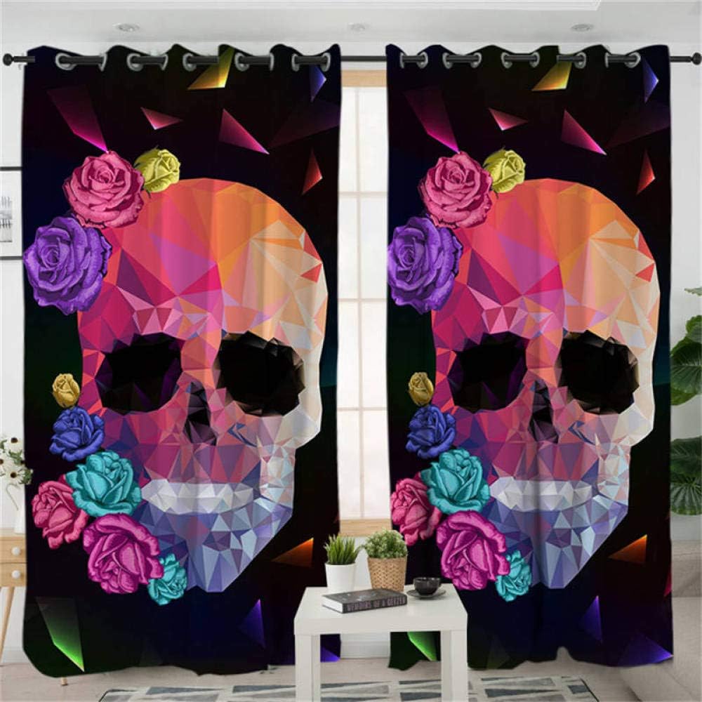 zpangg Black Out Window Cover Colorful Rose Skull Blackout For Children Bedroom Eyelet Thermal Insulated Room Darkening Curtains For Nursery Living Room Bedroom 220×215Cm