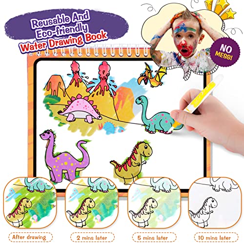 3 Pack Water Coloring Book Paint With Water Books For Toddlers Kids Mess Free Reusable Water-Reveal Activity Pads Travel Educational Toys For Boys Girls (Dinosaur & Animal & Transportation) #TOP4