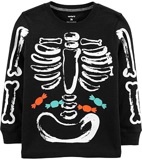 Camiseta de manga larga para Halloween, diseño de esqueleto, color negro