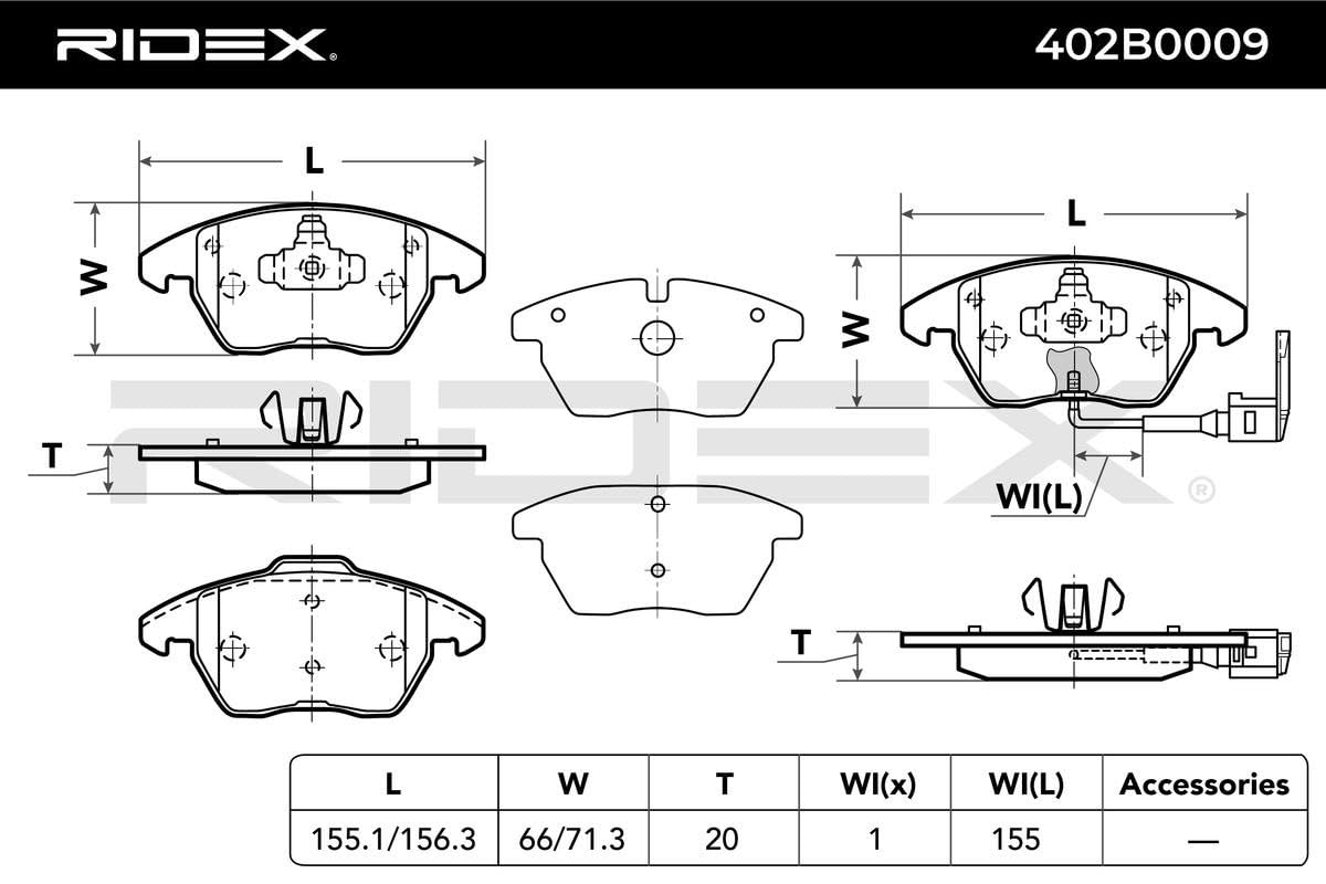 RIDEX 3405B1130 Juego para eje Kit de discos de freno y pastillas eléctrico Delantero sin tornillos Compatible con VW Golf 7 Hatchback 5G1, BQ1, BE1, BE2