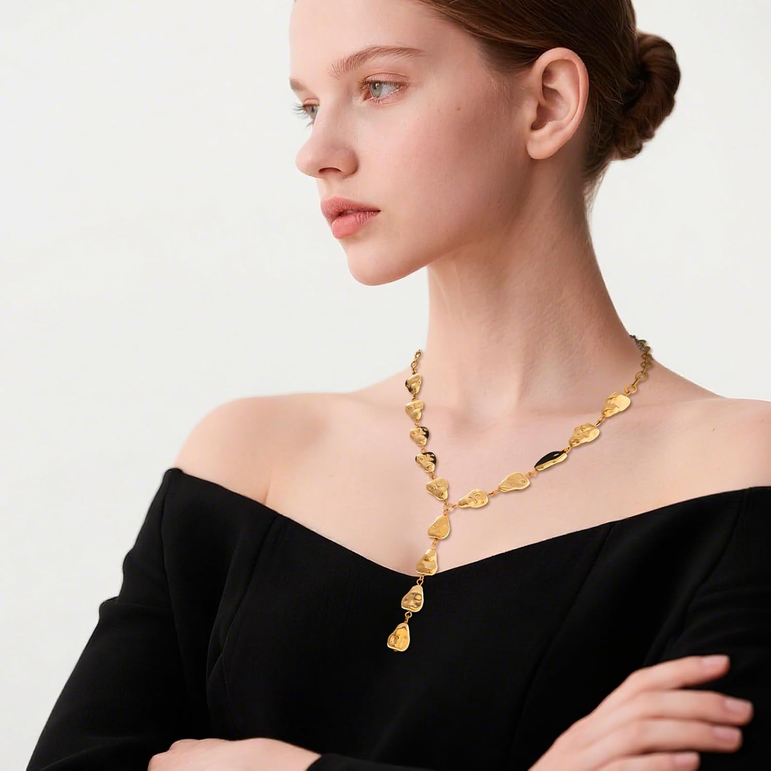 Statement Necklace for Women，Long Gold Plated Y Shape Lariat with Waterdrop Beads，Trendy Gold Teardrop Pendant, Chunky Tassels for Christmas, Birthday, Wedding Party - Image 6