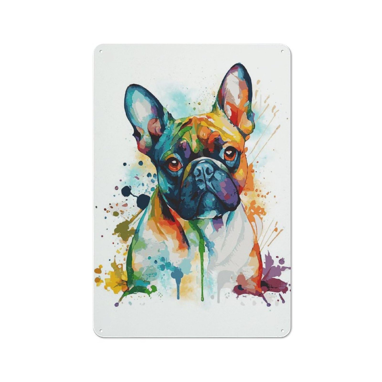 Junmoney Style-2 Shop Front Style Colorful French Bulldog Decorative Metal Plaque 30X20cm, Shop Wall Decor For Cafe, Bistro, Bakery Or Restaurant