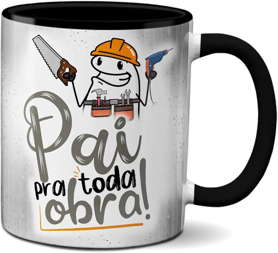 Caneca Flork Feliz Dia Dos Pais Xícara Pai Pra Toda Obra (Preta)