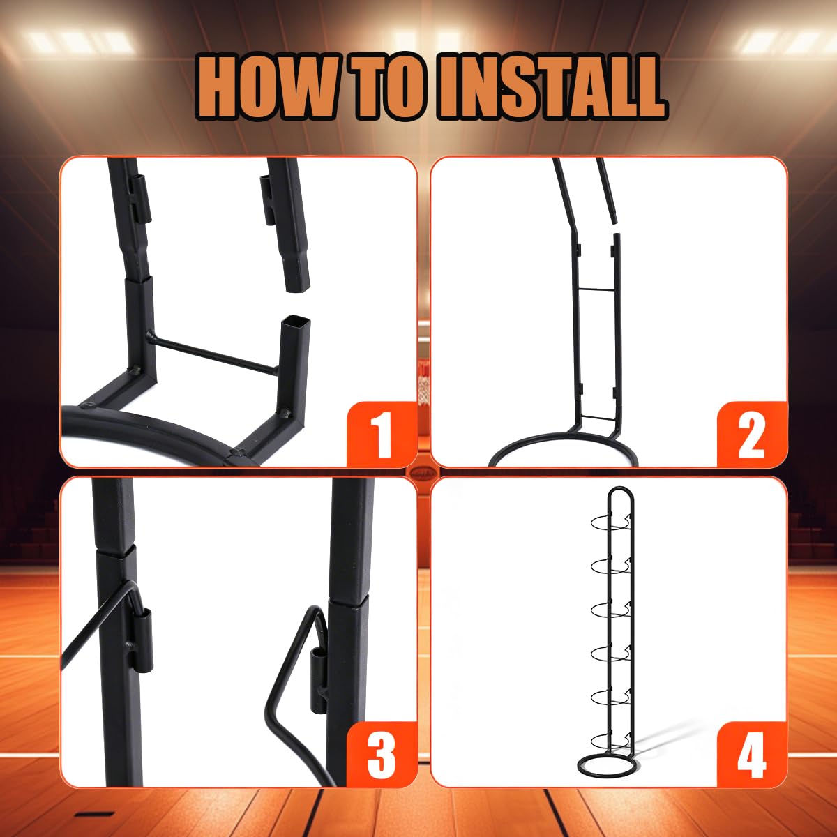 Support Ballon Foot à 6 Niveaux, Rangement Ballon Vertical, Support Ballon Basket en Métal, Porte Ballon Amovible pour Football, Basketball, Volley-Ball et Rugby