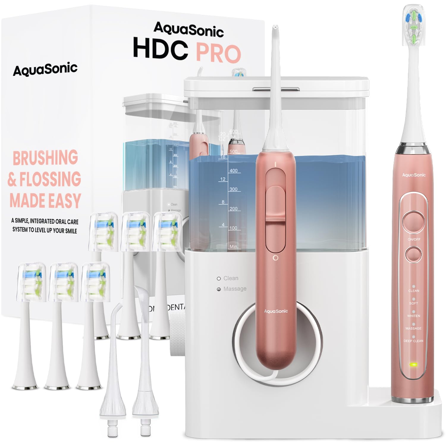 AquasonicHome Dental Center PRO – Brushing & Flossing Made Easy – Brush & Floss – Power Toothbrush & Water Flosser – Whiter Teeth & Healthier Gums
