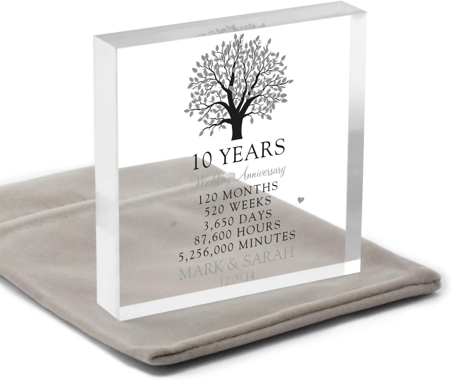 Beecreative Personalised 10th Tin Wedding Anniversary Gift For Husband Wife Couples - 10th Anniversary Gift For Him Her - 10 Ten Years Anniversary Gift - With Grey Bag