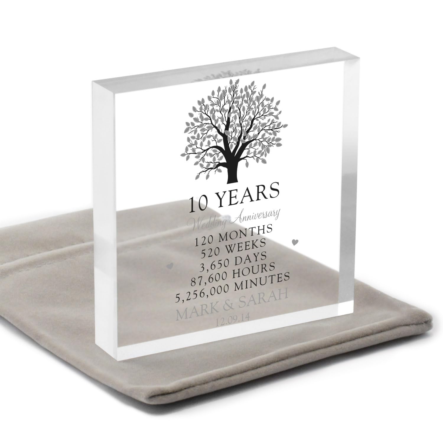 Beecreative Personalised 10th Tin Wedding Anniversary Gift For Husband Wife Couples - 10th Anniversary Gift For Him Her - 10 Ten Years Anniversary Gift - With Grey Bag