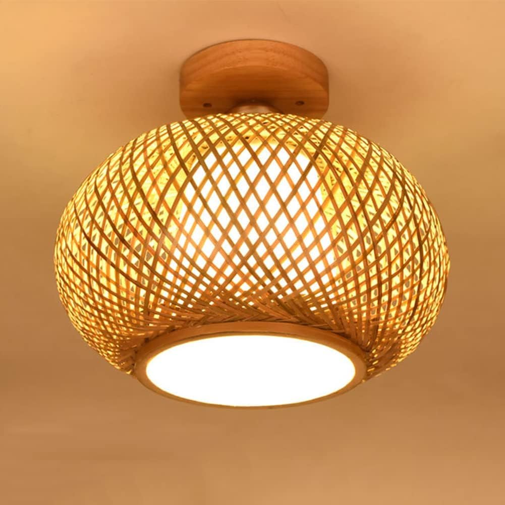 Luminaires en osier et plafonnier en bambou fait main pour salle à manger