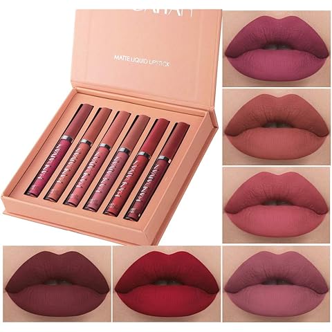 6Pcs Matte Liquid Lipstick Makeup Set, Matte liquid Long-Lasting Wear Non-Stick Cup Not Fade Waterproof Lip Gloss (Set A)