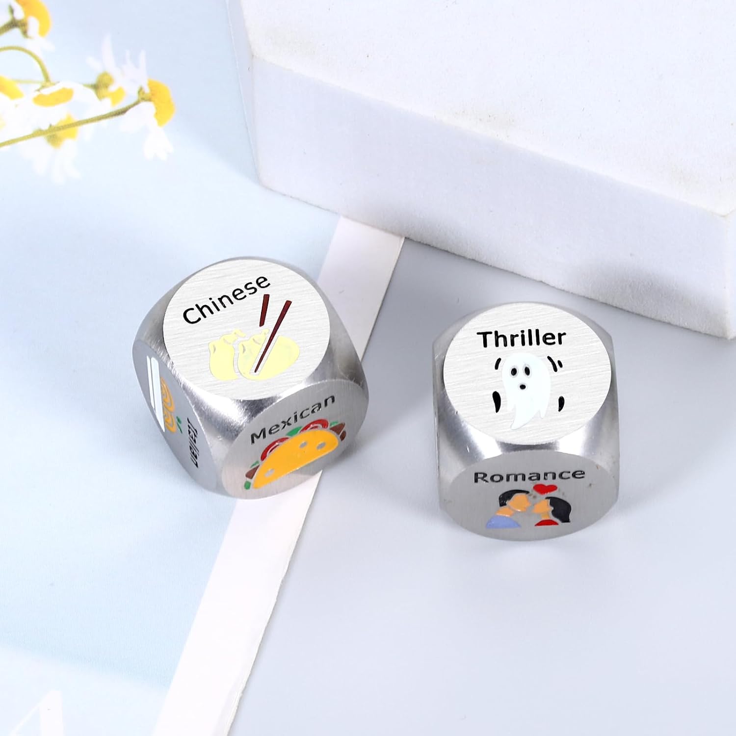 2 Year Anniversary Wedding Gift for Him Her 2PCS Food Dice Adult Men Easter Gifts to My Husband Gifts Movie Night Supplies for Wife Gag Gift for Adults Funny Date Night Dices Wedding Registry Ideas