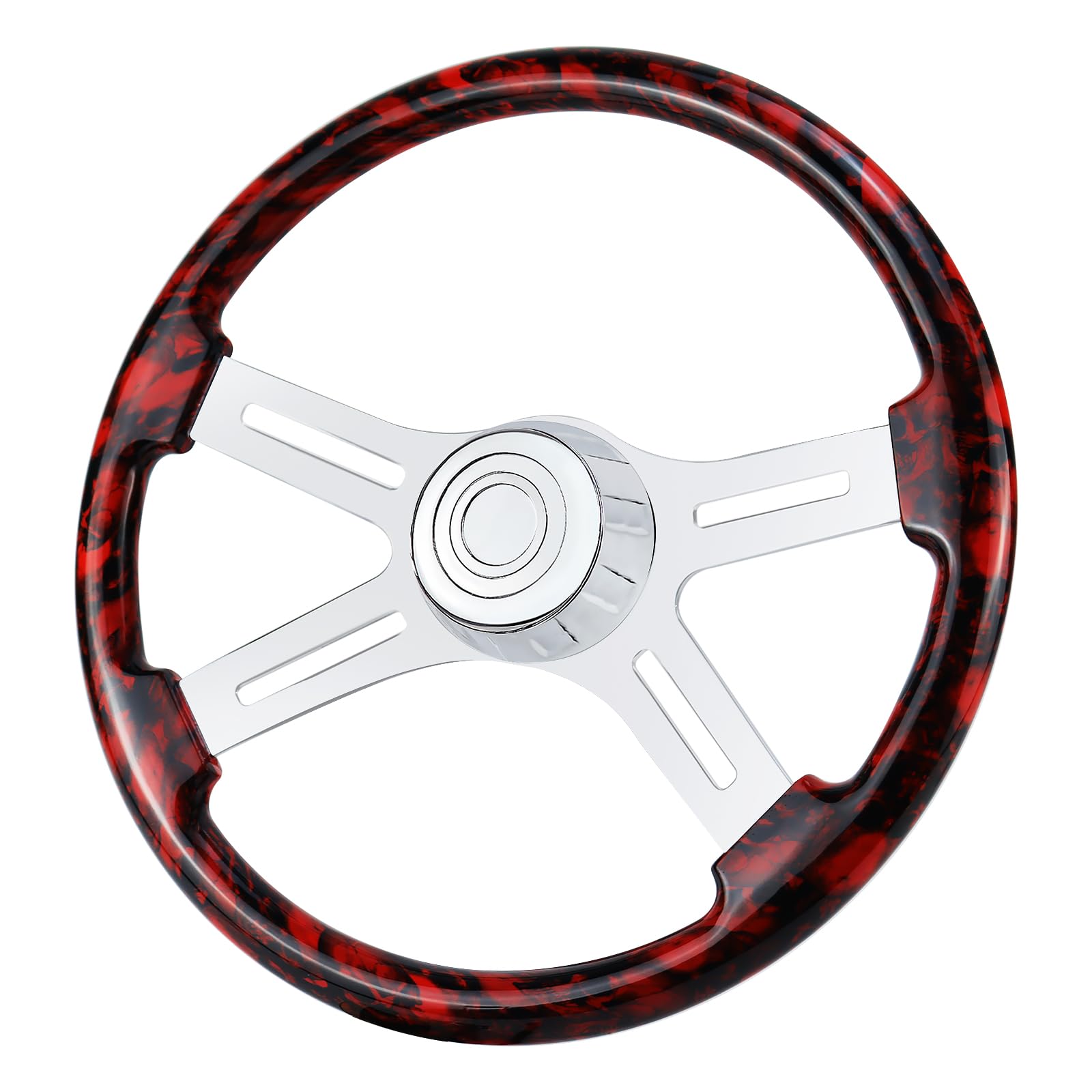 Photo 1 of QYMOPAY 18"Solid Wood Skulls Hydro-Printed Truck Steering Wheel 4-Spoke Chrome Plated Aluminum Steering Wheel for Semi-Trailers,Trucks for Kenworth, Peterbilt, Volvo, Freightliner