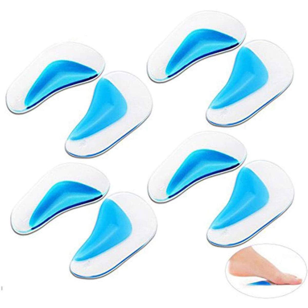 Pedimend ™ - Solette ortopediche in gel di silicone, per piedi piatti, per fascite plantare, per uomini e donne, 4 paia, colore: blu