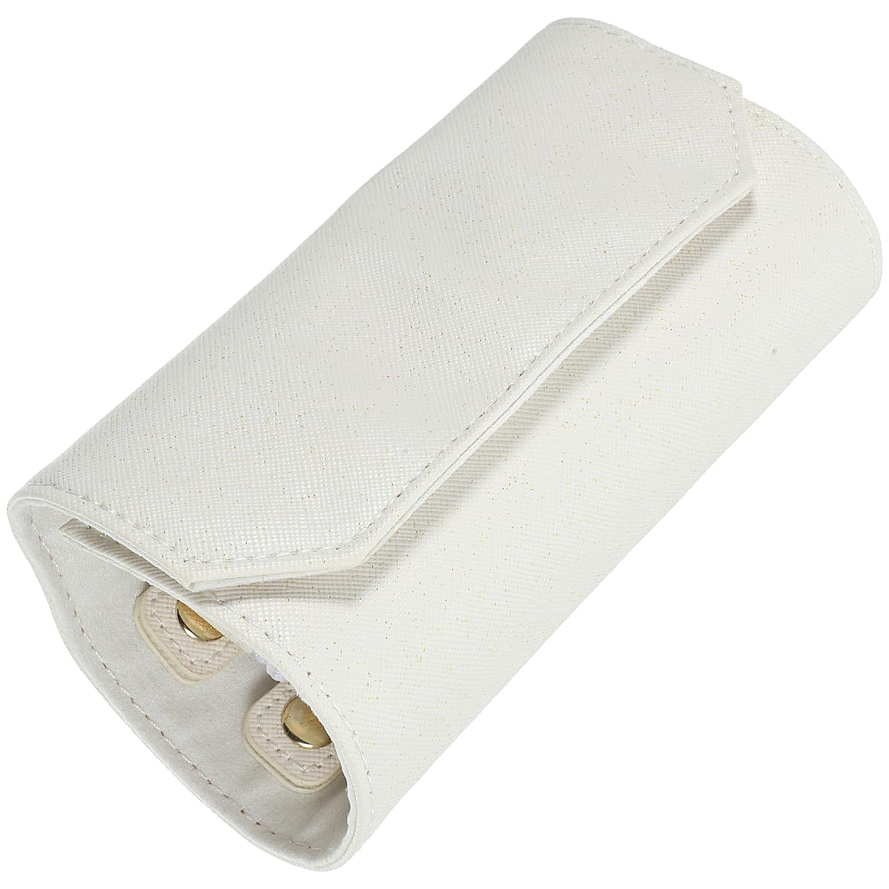 Jewelry Travel Organizer Foldable Roll Bag, Portable Pu Jewelry Storage Case, White Glitter, 9.25 X 5.70 X 1.57 Inches, Multi-Functional for Rings, Necklaces, Earrings, Bracelets