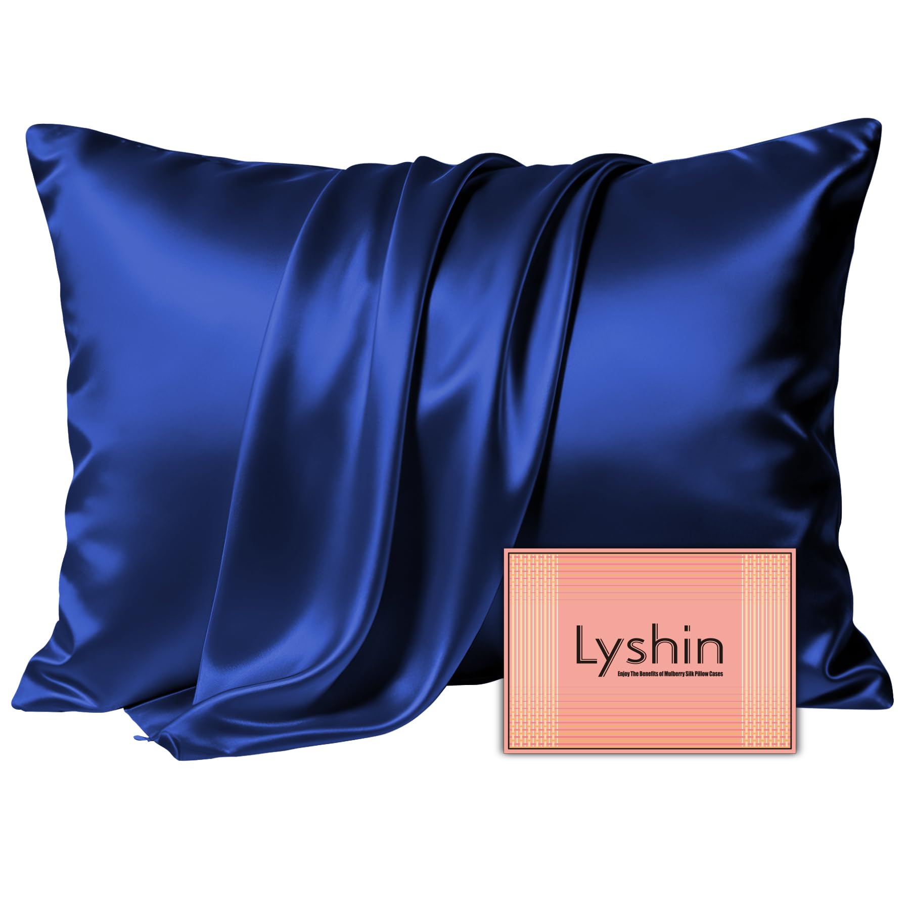 LYSHIN Silk Pillow Cases Standard Size with Hidden Zipper, Royal Blue