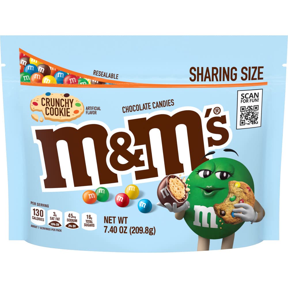 M&M’S Crunchy Cookie Milk Chocolate Candy, Sharing Size, 7.4 oz Resealable Bag