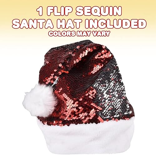Vista 2 de ArtCreativity Sombrero de Papá Noel con lentejuelas, 1 unidad, sombrero de disfraz de Papá Noel con lentejuelas brillantes y pompón, accesorio
