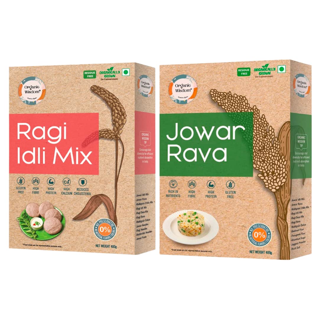 Organic Wisdom-Back to Roots Jowar Rava & Ragi Idli Mix Combo Pack | 400g each, 100% Natural & Gluten Free | Stone Grounded | High Protein, Calcium, Dietary Fibre, Iron (B0B4Y8V9FD) Amazon Price History, Amazon Price Tracker