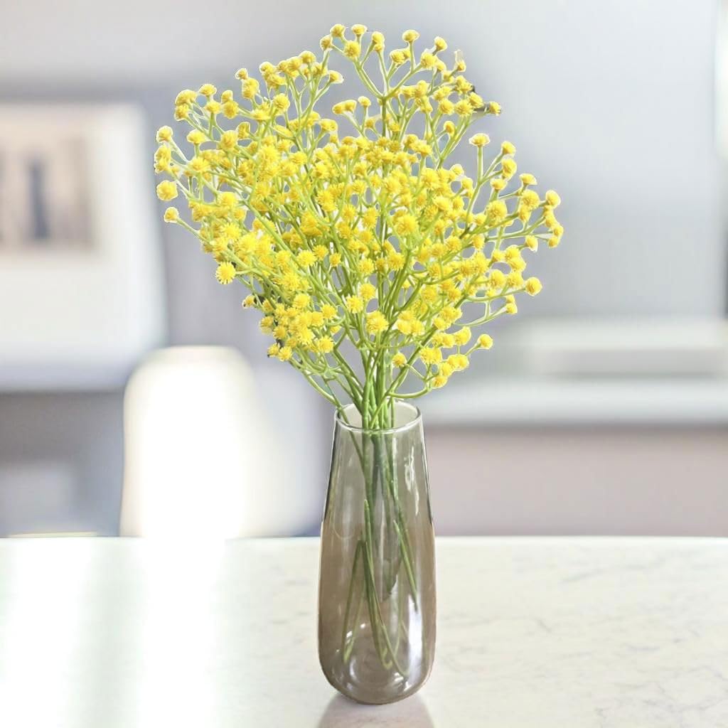 Akaar Decor Artificial Babys Breath Gypso Flower Sticks Fake Bunch Decor Items for Home, Room, Diwali Decoration, Plants & Craft Items Corner (Without Vase Pot)- Pack of1 Yellow Stick (H:Approx.2FT)