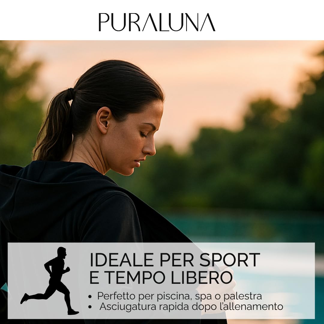 Accappatoio in microfibra premium con Cappuccio, Unisex, pratico per il viaggio e la palestra con comoda custodia in pvc, Uomo Donna