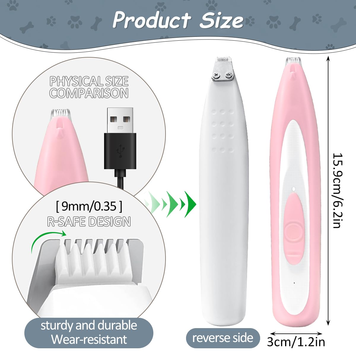 Tondeuse Chat/Chien Rose,Toilettage du Chien Avec Lumière LED,Tondeuse Animaux à Faible Bruit,Rechargeable par USB,Tondeuse Patte Chien Entre Coussinets pour Chat et Chiens Pattes,Oreilles,Croupe