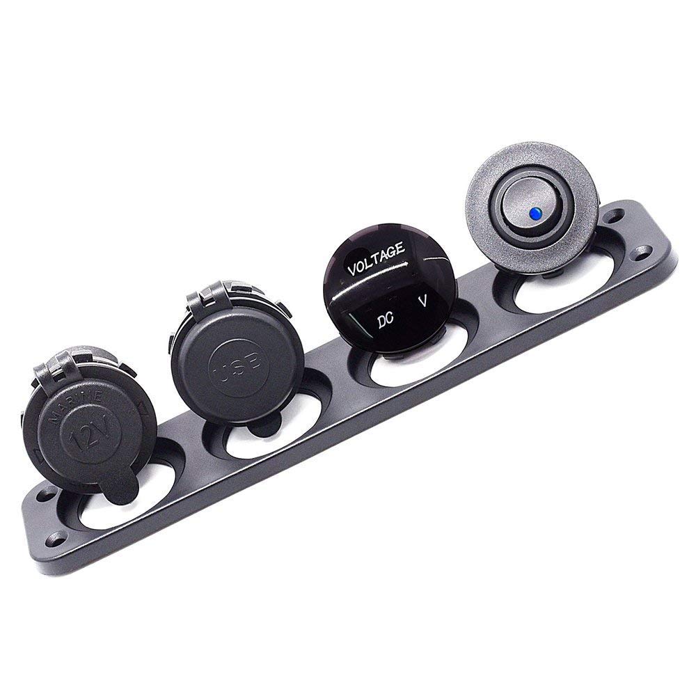MASO Panel gniazda ładowarki 4 w 1, podwójna ładowarka USB 2,1 A i 2,1 A + woltomierz LED + gniazdo zasilania 12 V + przełącznik ON-OFF wodoodporny panel wielofunkcyjny do ciężarówki, przyczepy,