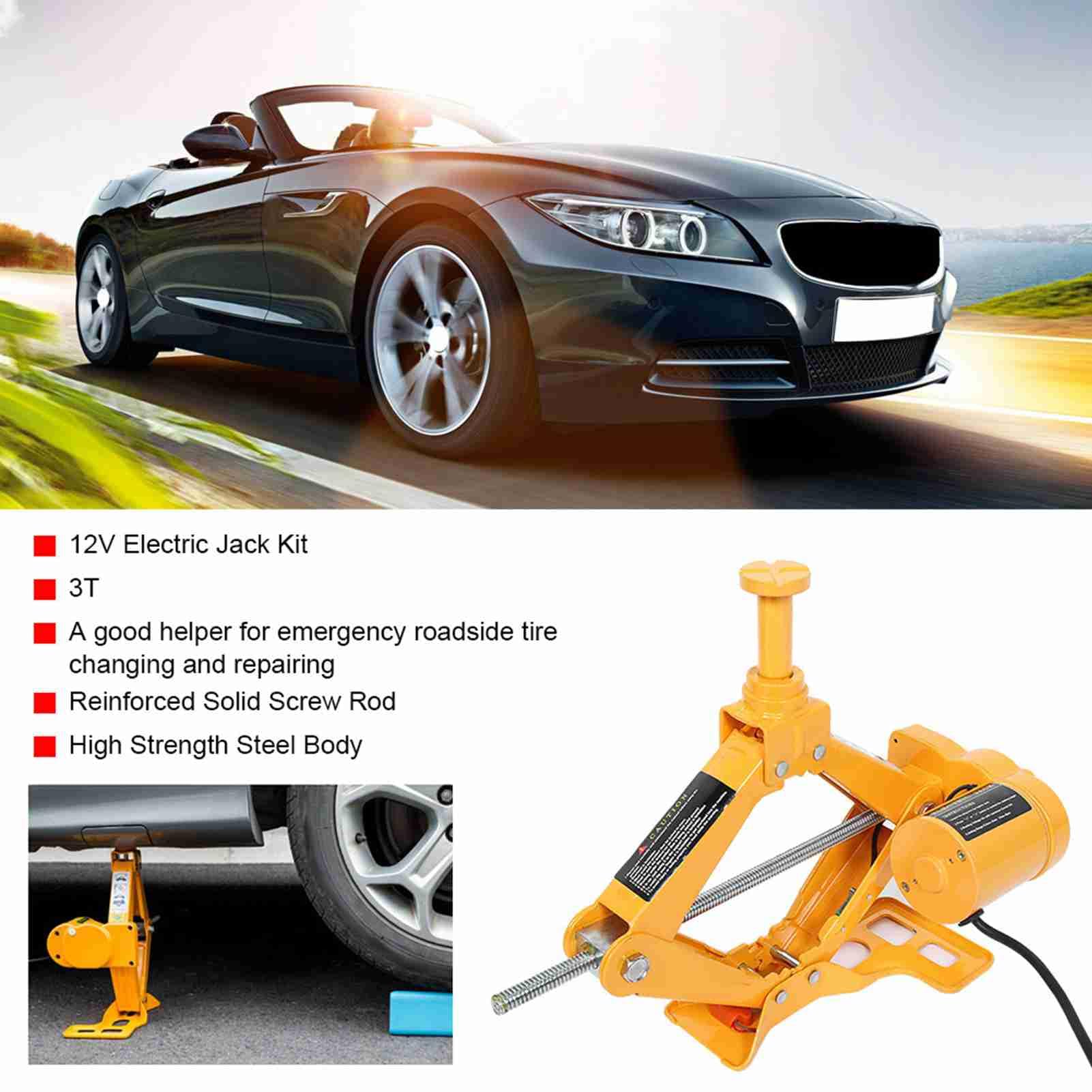 Cric Auto Elettrico, Sollevatore Idraulico 12 V da 3 Tonnellate con Kit Attrezzi, Martinetto Portatile per Manutenzione e Cambio Pneumatici su Strada in Emergenza Veicolo