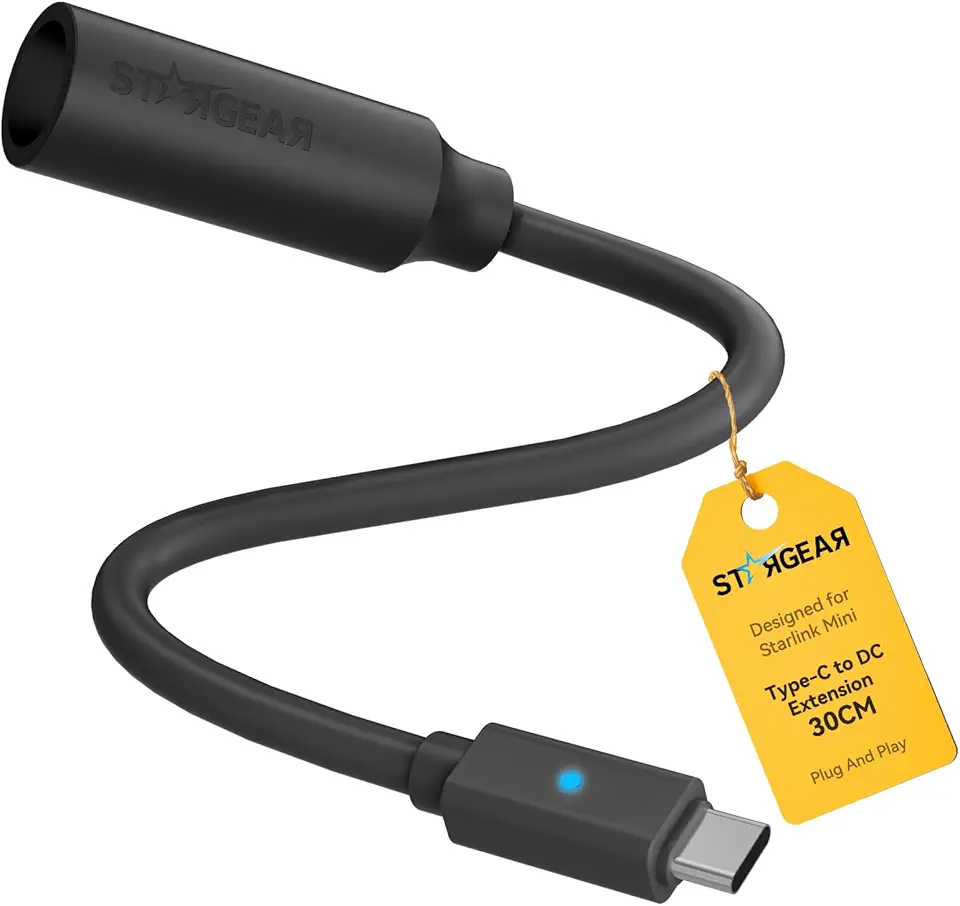 Mini cabo de alimentação Starlink de 30 cm, cabo de extensão Starlink Mini USB C para CC 16AWG com LED, adaptador de cabo USB C para DC, acessórios de substituição para Starlink Minis, funciona com
