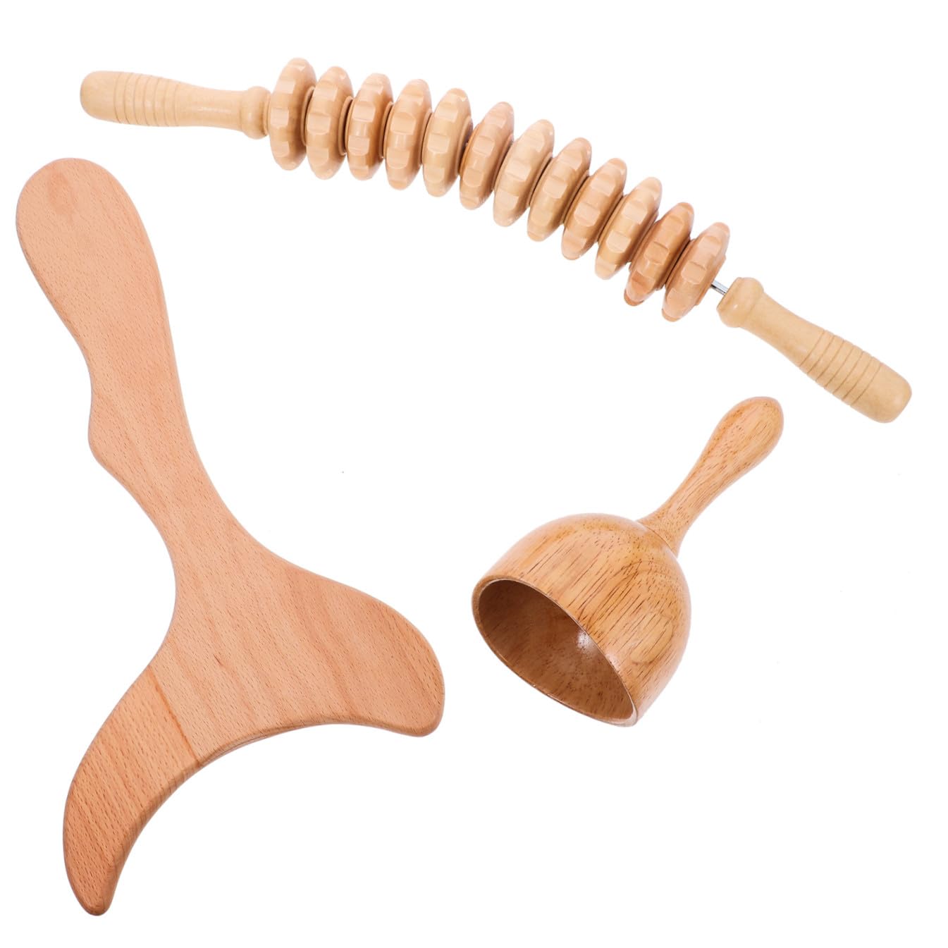 Tofficu Kit di Strumenti per Massaggi 3 Pezzi in Legno per Massaggio Linfodrenante e Scolpitura del Corpo Corda