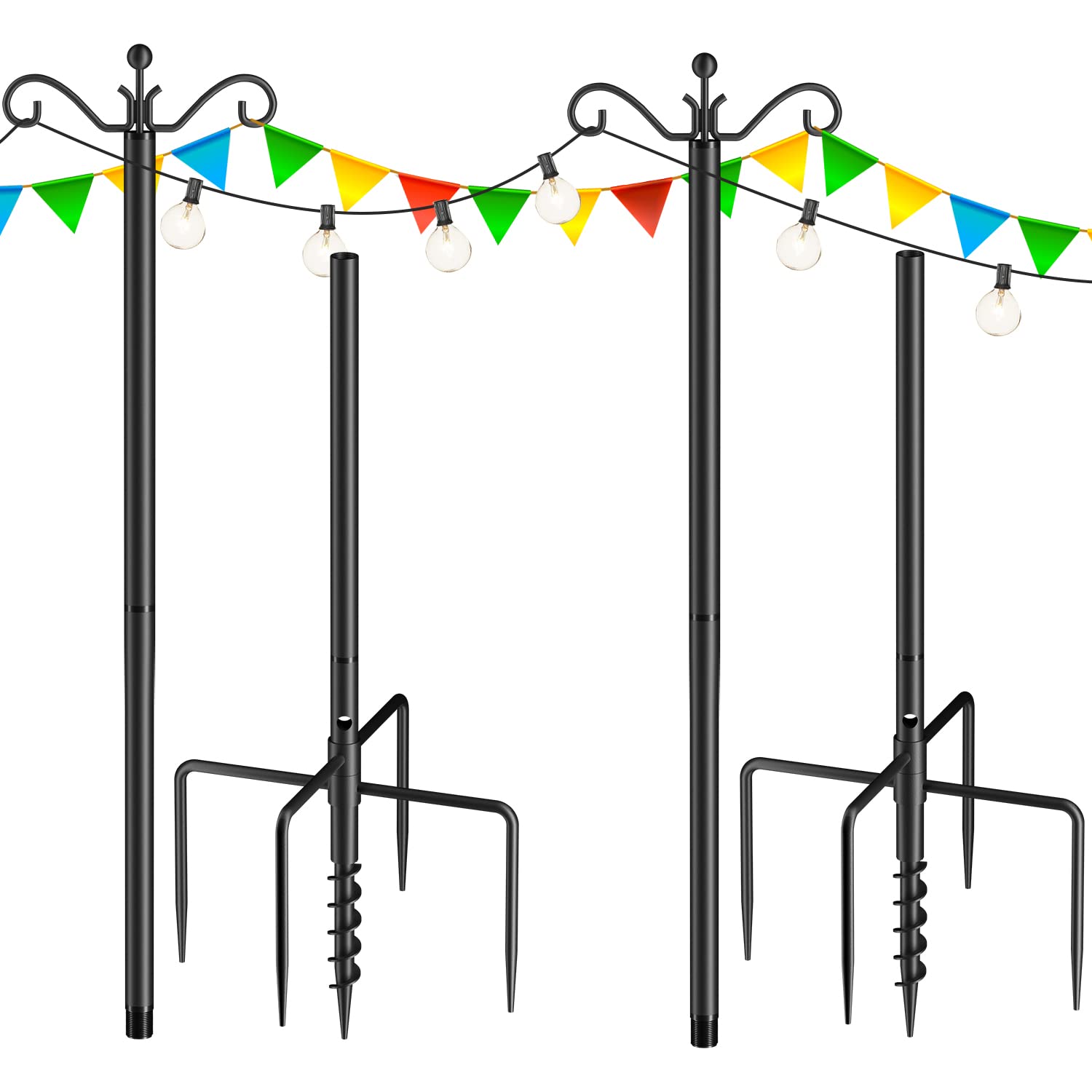 Flanagan String Light Poles 2-Pack, Light Poles for Outside String Lights,9FT Outdoor String Light Pole with Sturdy Anchor for Patio, Garden, Backyard,Outside Lights