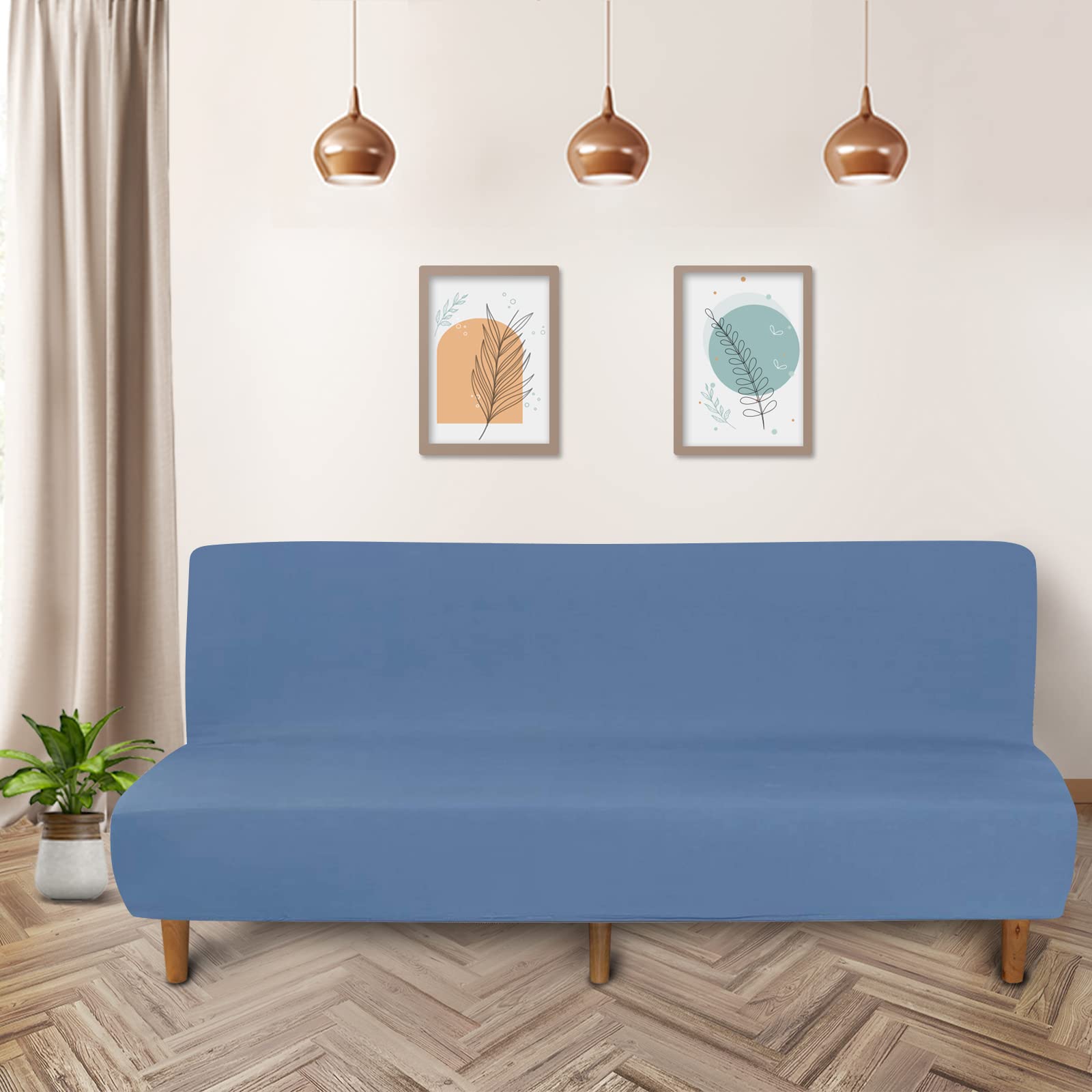 Lydevo Copridivano 3 Posti Senza Braccioli Elasticizzato Universale, Copridivano Letto Pieghevole Clic Clac Lavabile Rimovibile Estraibile, Fodera per Divano Futon per Soggiorno Casa,Grigio Blu