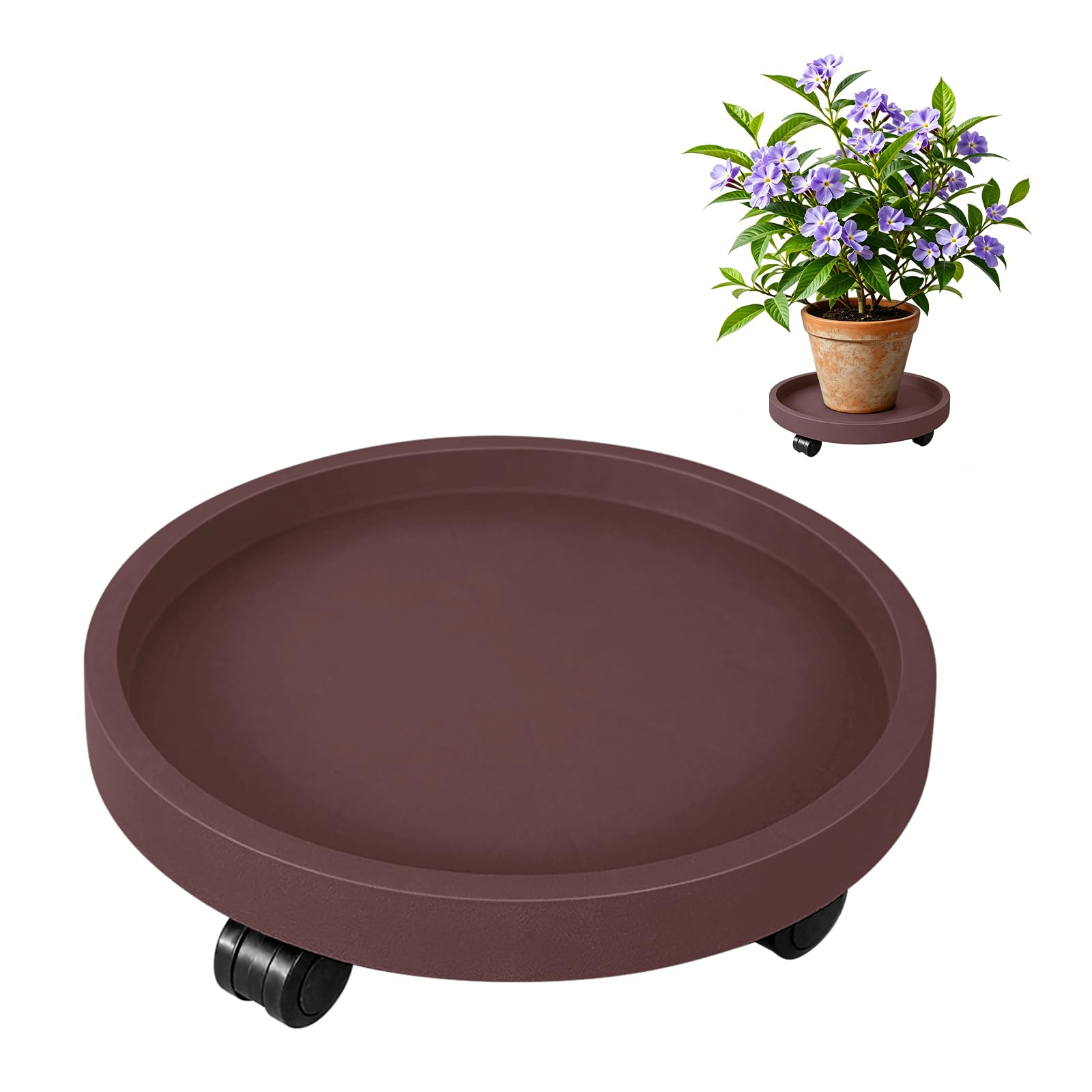 Rolling Plant Caddy with Universal Wheels Round Plant Stand Heavy Duty Plant Dolly Planter Caster Mover for Indoor Outdoor Flower Pots Garden Patio (51cm/20in, Brown)