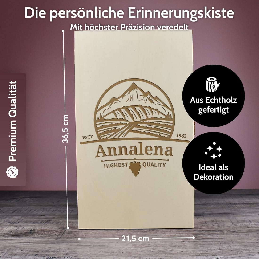 polar-effekt Weinglas 560 ml 2er-Set & Holzkiste mit personalisierter Gravur - Geschenk für Sie & Ihn - Geburtstagsgeschenk für Genießer - Personalisiert