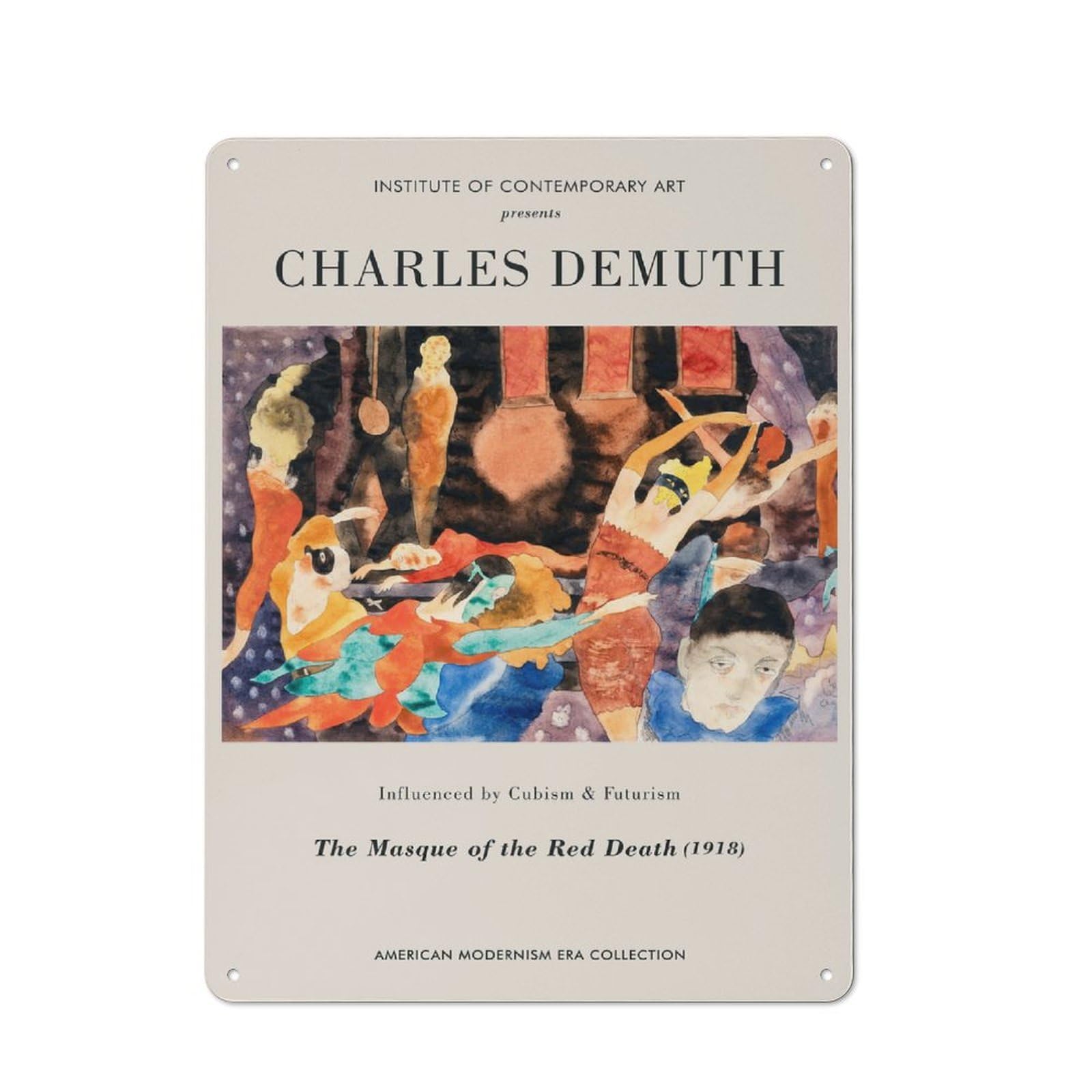 Junmoney Style-20 Tin Sign With Charles Demuth The Masque Of The Red Death Design 40X30cm, Understated Studio Wall Plaque For Hobby Room, Office, Lounge Or Living Room