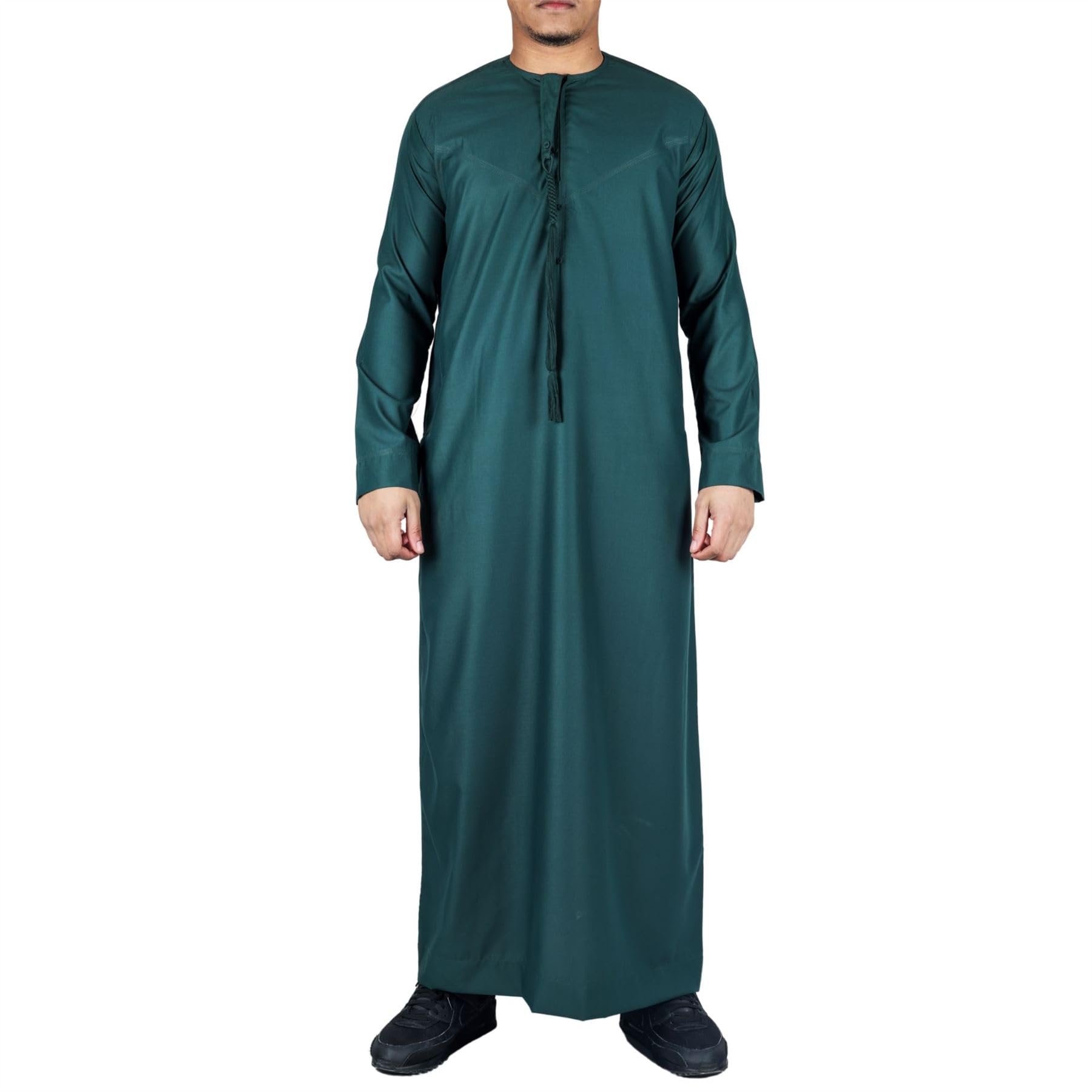 Thobez Men's Tt-001 - Emirati Thobe Islamic Clothing String Tassel - Olive - 52 - Regular