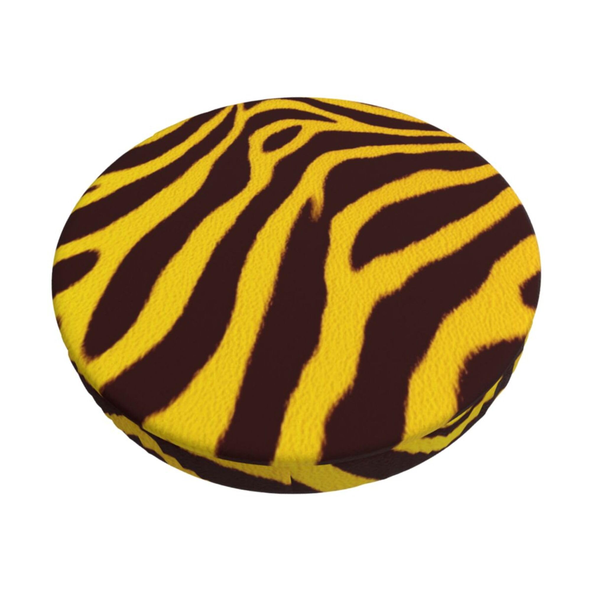 Velvet Round Stool Covers, 3 Layers Round Bar Stool Seat Covers with Thin Pad, Pop Art Yellow Zebra Texture Stool Seat Slipcover Washable Barstool Covers for Bar Round Chair