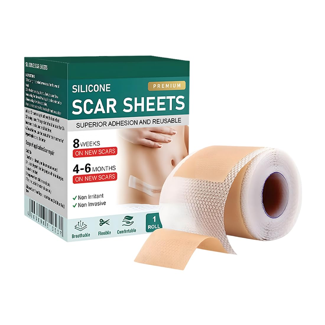 GXGM Pansement Silicone Cicatrice,Silicone Scar Sheets,cache cicatrice soleil,Scar Tape Patch,bande silicone cicatrice (4cm x 150cm)