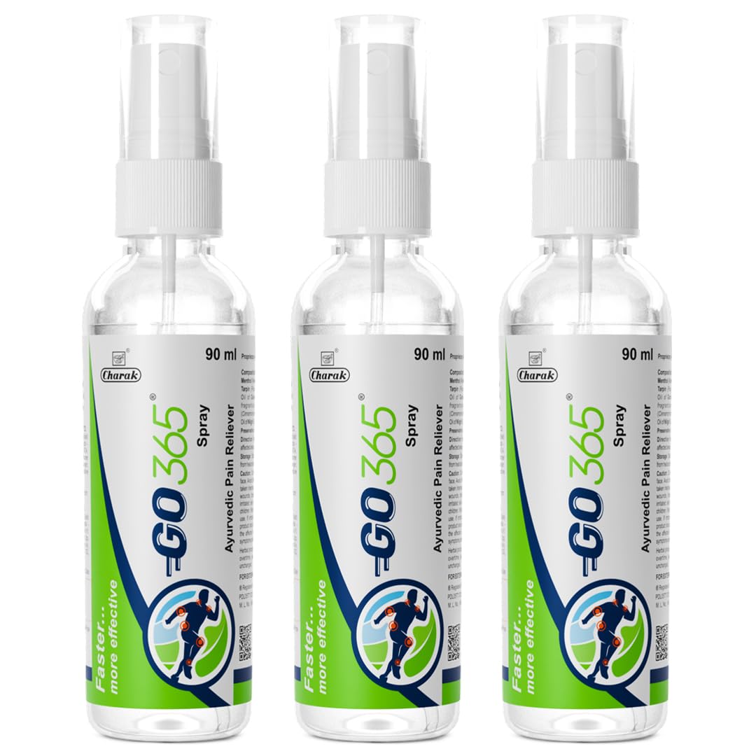 - Vedistry Go365 Ayurvedic Pain Relief Spray for Sprains & Sore Muscles | Fast and Quick Absorption & Groin Support for Injuries & Joint Care | Fast-Acting Relief for Pain, Swelling, Reduce Inflammation & Irritation for Back, Knee, Neck, Leg, Shoulder & Muscle Discomfort | Instant Cooling Action for Quick Recovery – 90 Ml (Pack of 3)