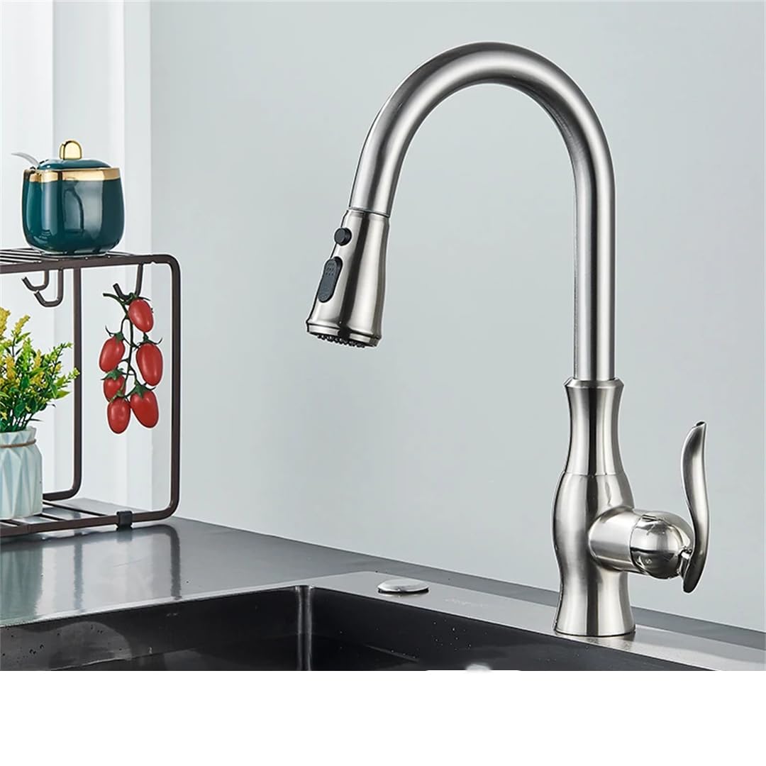 FCXWEVR Brass Pull-Out Kitchen Faucet 1-Handle 1-Hole Swivel Mixer Multicolor (Brush Nickel Finish) - Premium Quality Easy Installation Stylish Design for Modern Kitchens