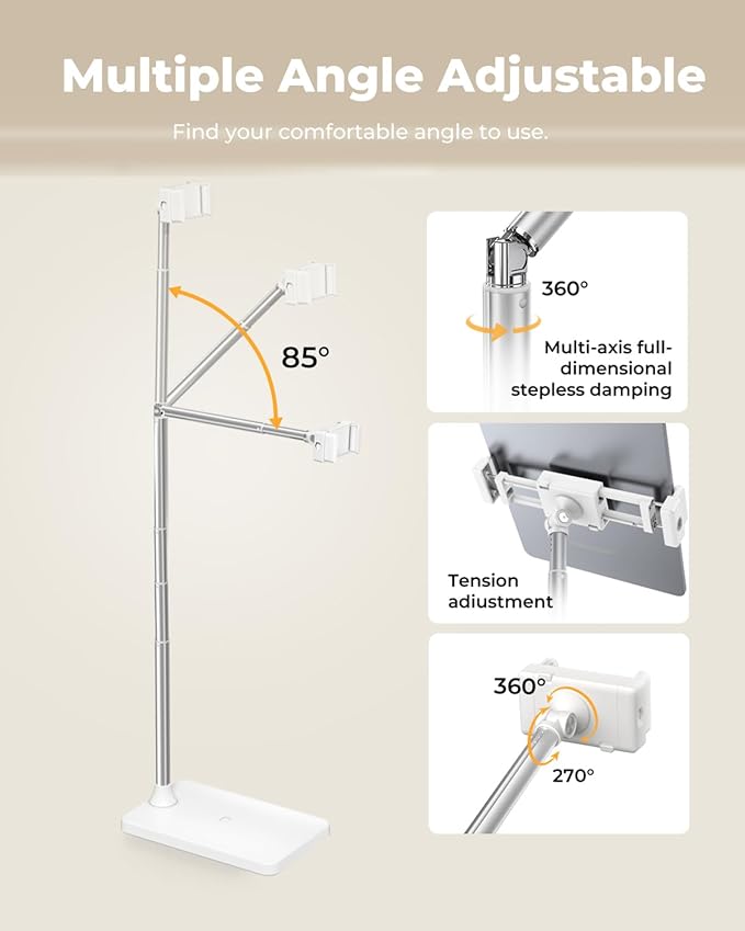 Soporte de piso para tablet SupeDesk, ajustable, brazo largo, 360°, blanco miniatura 3