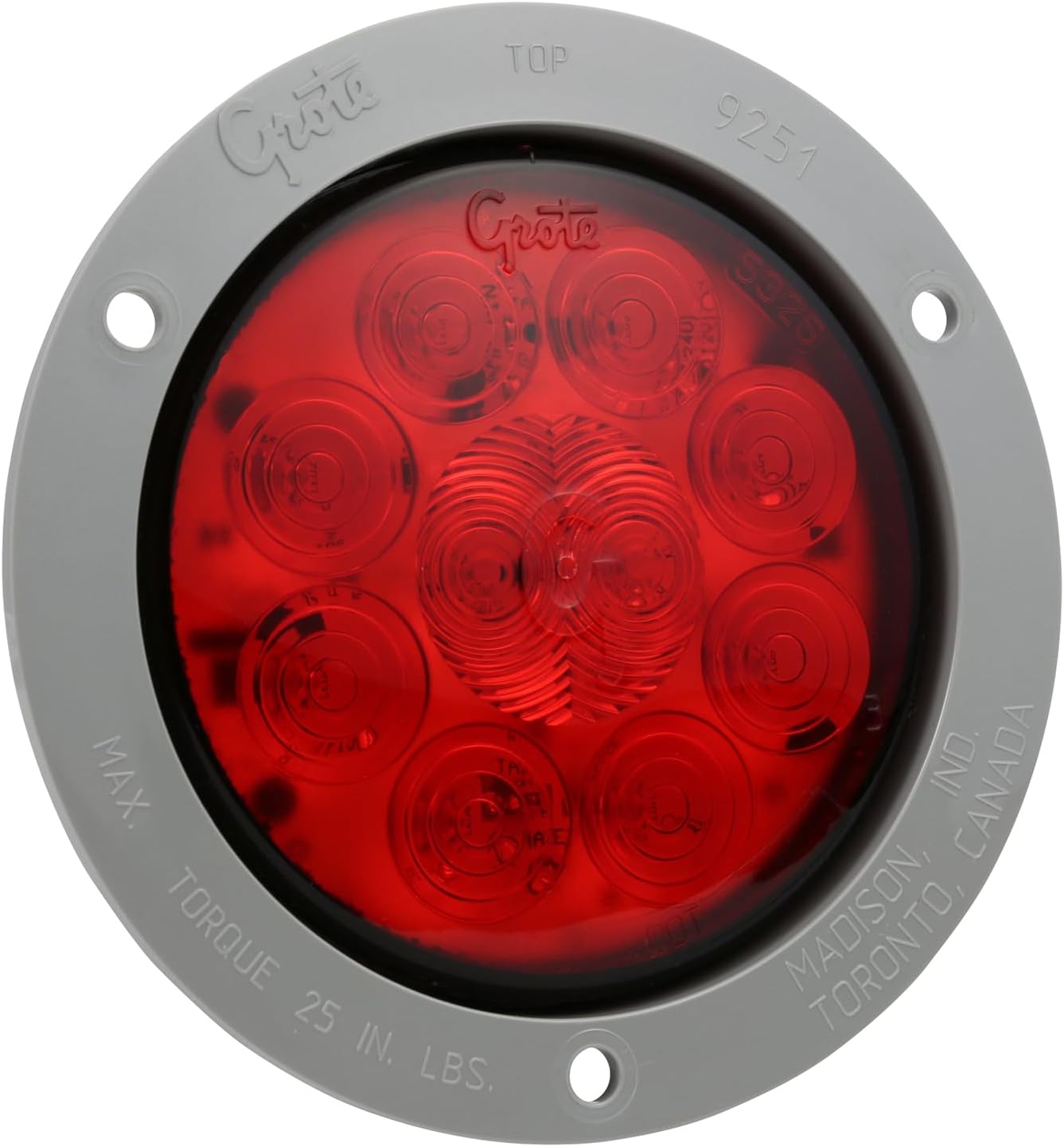 Grote 53272 Super Nova 4" 10 Diode Pattern Led Stop Tail Turn Light Gray Theft Resistant Flange, Male Pin